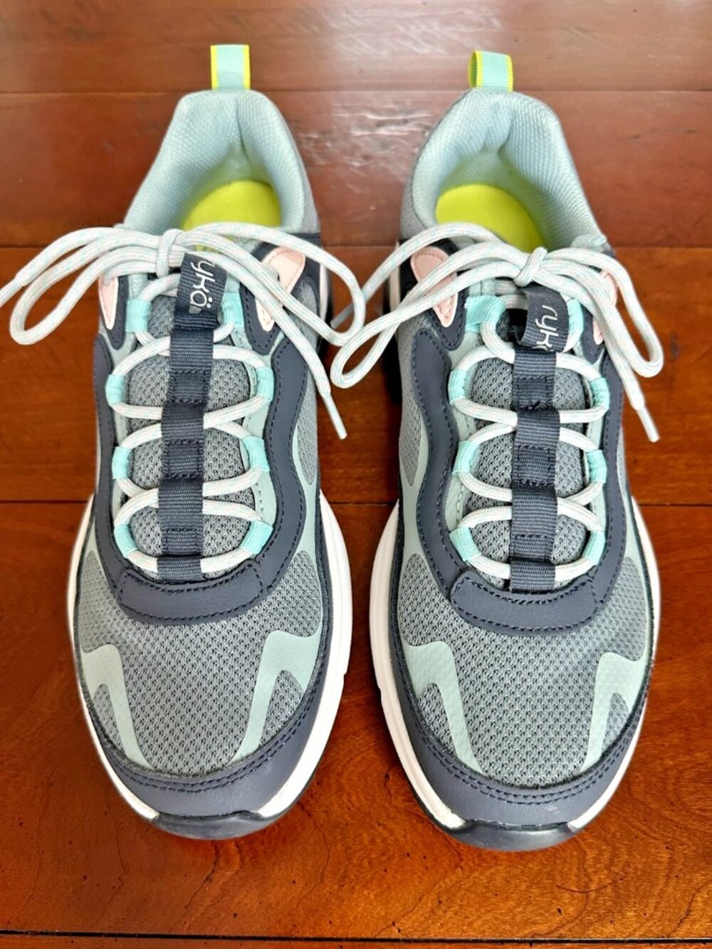 Ryka Women's Sky Walk Running Sneaker Crossfit Memory Foam Gray/Mint/Pink - 9.5